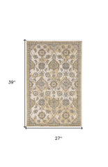 2' x 3' Ivory Sand Vintage Wool Accent Rug