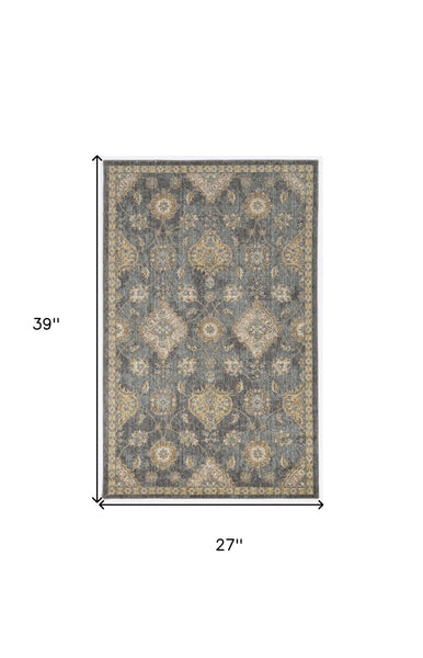 2' x 3' Slate Grey Vintage Wool Accent Rug