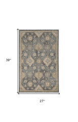 2' x 3' Slate Grey Vintage Wool Accent Rug