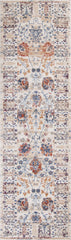 8' Beige Machine Woven Bordered Floral Indoor Runner Rug