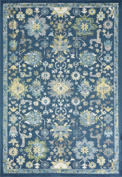 7' Teal Blue Machine Woven Floral Traditional Indoor Runner Rug