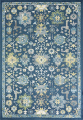 7' Teal Blue Machine Woven Floral Traditional Indoor Runner Rug