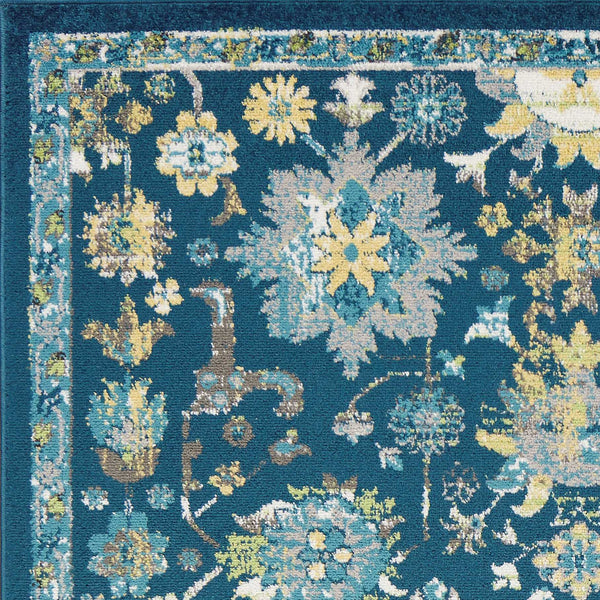 9' x 13' Teal Floral Indoor Area Rug