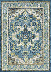 7' Teal Blue Machine Woven Floral Medallion Indoor Runner Rug