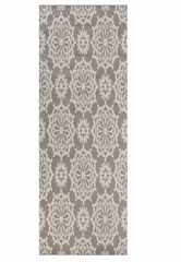 7' Grey Ivory Machine Woven Floral Indoor Runner Rug