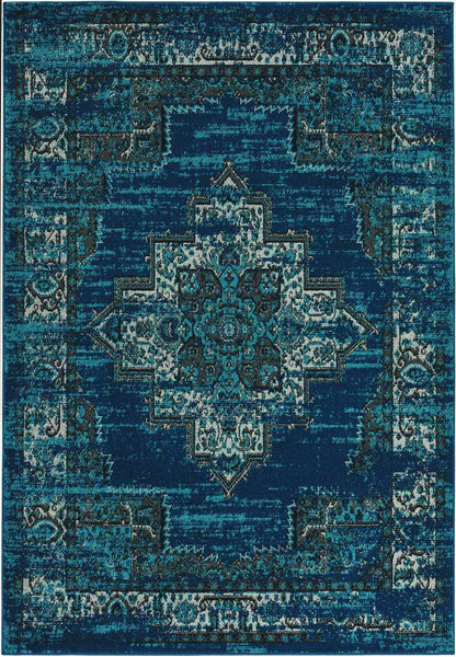 8' x 11' Teal Vintage Bordered Area Rug