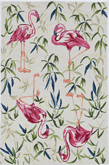 2'x4' Ivory Pink Hand Hooked Flamingo Indoor Accent Rug