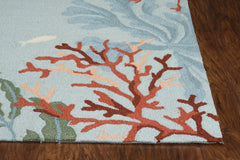 5'x8' Blue Hand Hooked Bordered Coral Reef Indoor Area Rug