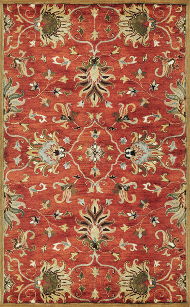 7' Sienna Orange Hand Tufted Wool Traditional Floral Indoor Runner Rug