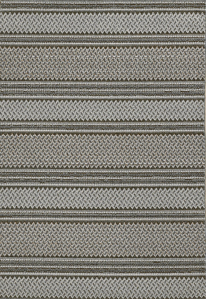 7'x9' Grey Machine Woven UV Treated Awning Stripes Indoor Outdoor Area Rug
