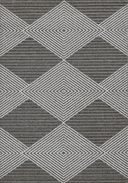 7' x 9' Grey or Ivory Geometric Diamonds Indoor Outdoor Area Rug