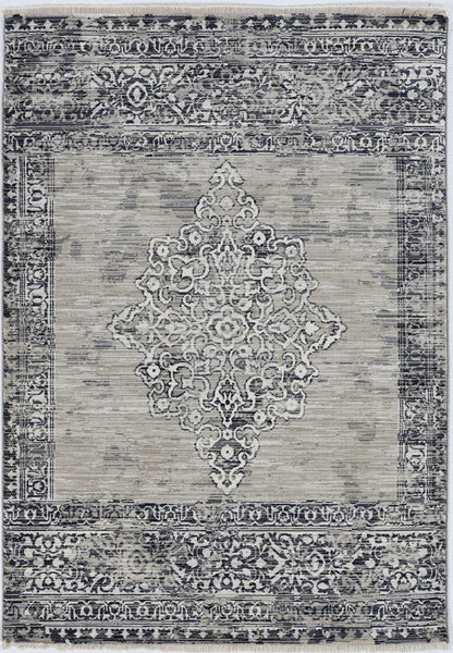 8' Sand Charcoal Machine Woven Diamond Medallion Indoor Runner Rug
