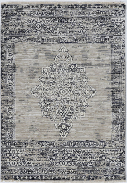 4'x6' Sand Charcoal Machine Woven Distressed Vintage Traditional Indoor Area Rug