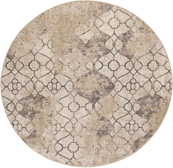 7' Round Ivory Vintage Trellis Indoor Rug