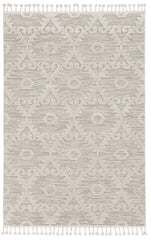 12'x15' Ivory Beige Machine Woven Geometric With Fringe Indoor Area Rug
