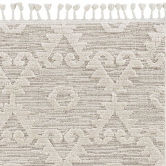 12'x15' Ivory Beige Machine Woven Geometric With Fringe Indoor Area Rug
