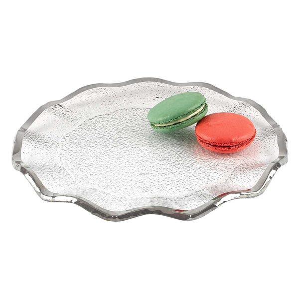 13 Mouth Blown Wavy Edge Silver Platter or Charger
