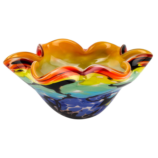 85 Mouth Blown Art Glass Wavy Inch Centerpiece or Candy Bowl