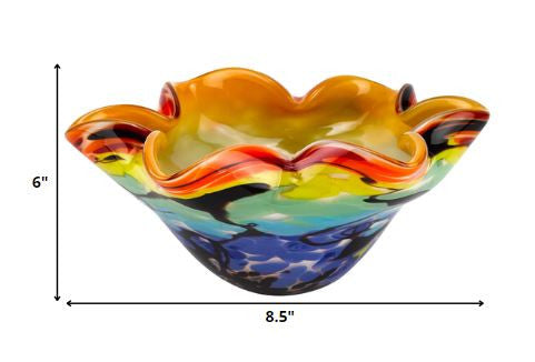 85 Mouth Blown Art Glass Wavy Inch Centerpiece or Candy Bowl