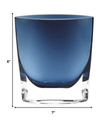 8 Mouth Blown Glass European Made Midnight Blue Pocket Shaped Vase