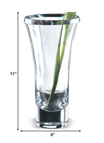 11 Mouth Blown Crystal Thick Walled Beveled Edge Vase