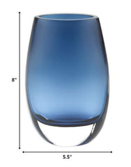 8 Mouth Blown Crystal Oval Thick Midnight Blue Walled Vase