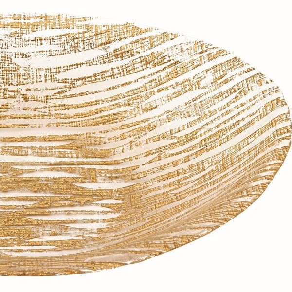 9 Hand Crafted Glass Oval Gold Salad or Centerpiece Bowl