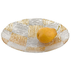 Silver and Gold Cubes Hand Decorated Glass 16 Bowl