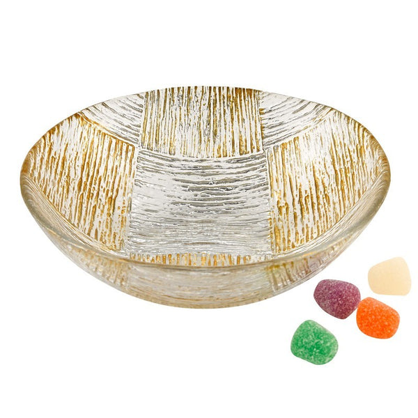 Silver and  Gold Cubes Hand Decorated Glass 6 Bowl