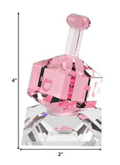 3 Mouth Blown Pink Dreidel On Crystal Stand