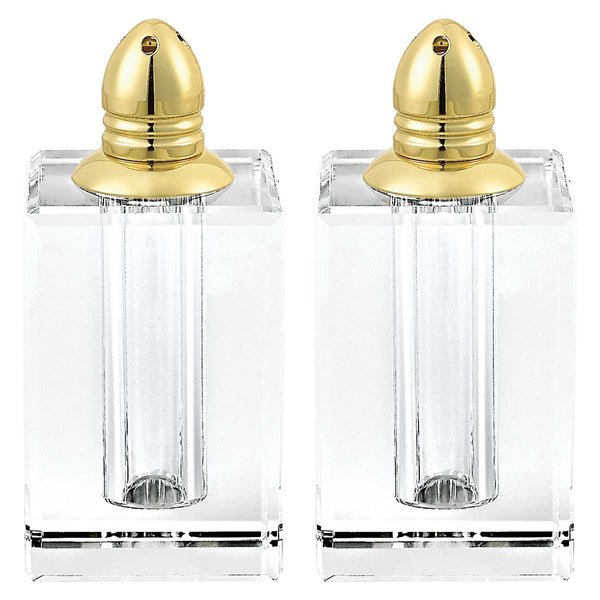Handcrafted Optical Crystal and Gold Large Size Salt and Pepper Shakers