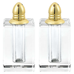 Handcrafted Optical Crystal and Gold Large Size Salt and Pepper Shakers