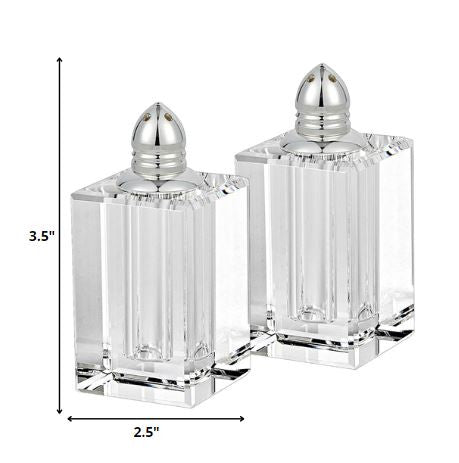Handcrafted Optical Crystal and Silver Large Size Salt and Pepper Shakers