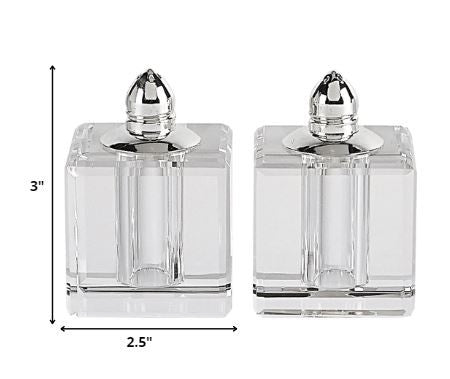 Handcrafted Optical Crystal and Silver Square Size Salt and Pepper Shakers