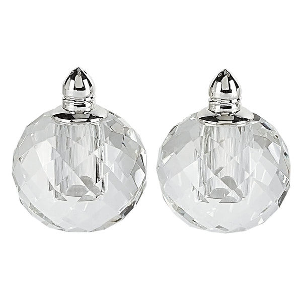 Handcrafted Optical Crystal and Silver Rounded Salt and Pepper Shakers