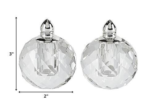 Handcrafted Optical Crystal and Silver Rounded Salt and Pepper Shakers
