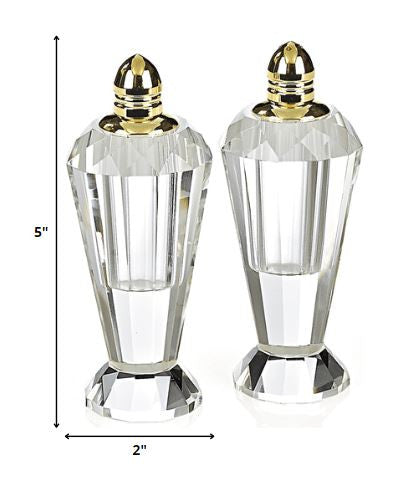 Handcrafted Optical Crystal and Gold Pair of Salt and Pepper Shakers