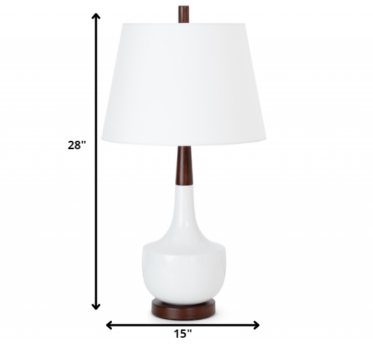 Set of 2 White Ceramic Wood Retro Table Lamp