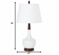 Set of 2 White Ceramic Wood Retro Table Lamp
