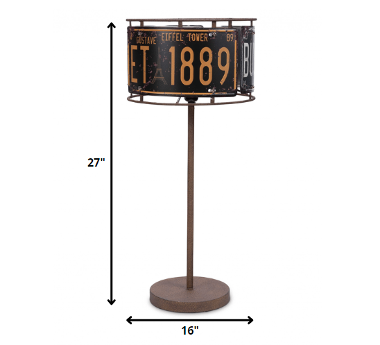Set of 2 Distressed Metal License Plate Table Lamp