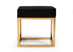Square Modern Black Velvet Ottoman with Gold Stainless Steel
