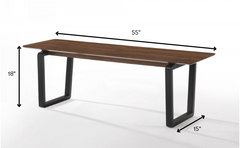 Rectangular Modern Walnut Finish Dining Bench with Black Metal U shaped legs