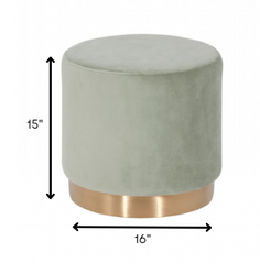 Round Modern Grey Velvet Ottoman with Gold Base
