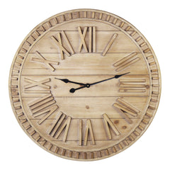 32 Round Natural Wood Face Roman Numeral Wall Clock