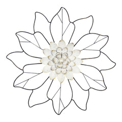 White Speckle Metal Flower and Silhohette Leaves Wall Decor