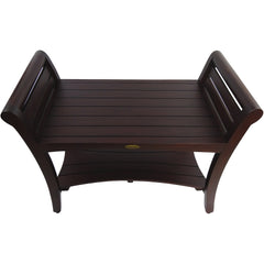 Rectangular Teak Shower Bench with Shelf and Handles in Dark Brown Finish