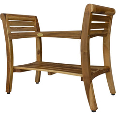 Rectangular Teak Shower Bench with Shelf and Handles in NaturalFinish