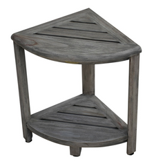 Compact Teak Corner Shower Outdoor Bench in Coquina Finish