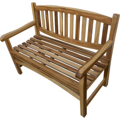 Compact Teak Outdoor Bench with Curved Design in Natural Finish