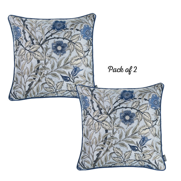 Set of 2 Square Beige Floral Throw Pillow Covers
